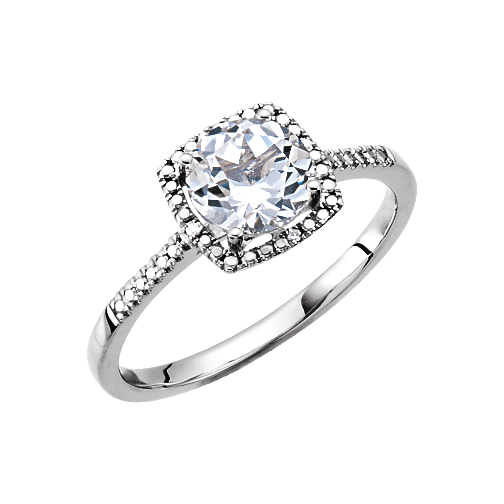 Sterling Silver Lab-Grown White Sapphire & .01 CTW Natural Diamond Ring